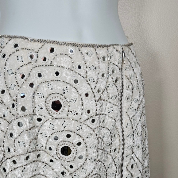 Sherri Hill Mirrored Beaded Mini Skirt Zipper Front Boho Glam Formal Statement - Picture 3 of 11